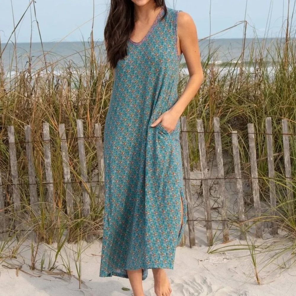 Natural Life Hangout Cotton Midi Dress XS/S Bohemian Boho Chic Beachy Slouchy